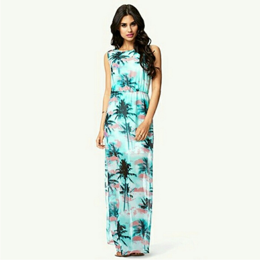 ☆Forever 21 Tropical Paradise Palm Print Maxi Dress Size Small